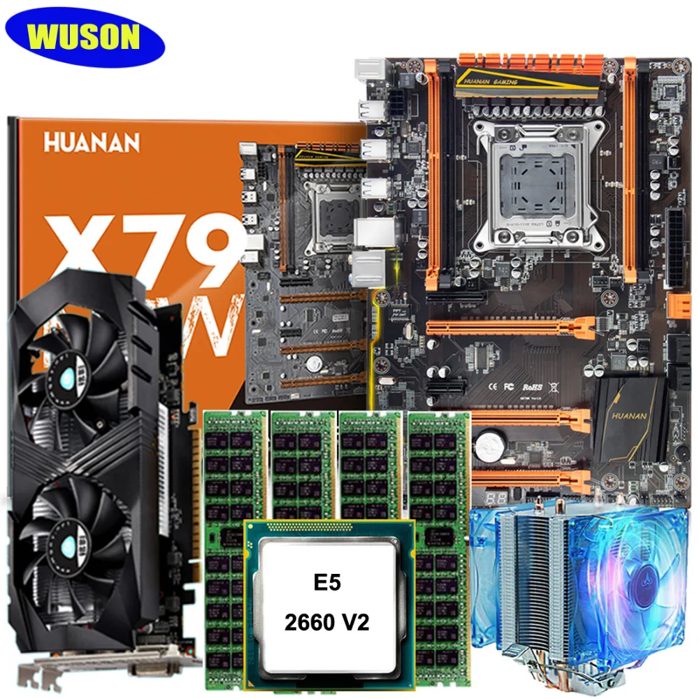 Материнская плата HUANAN X79 deluxe cpu ram набор с видеокартой GTX1050Ti 4G DDR5 cpu Xeon E5 2660 V2 ram 64G(4*16) DDR3 1600MHz RECC