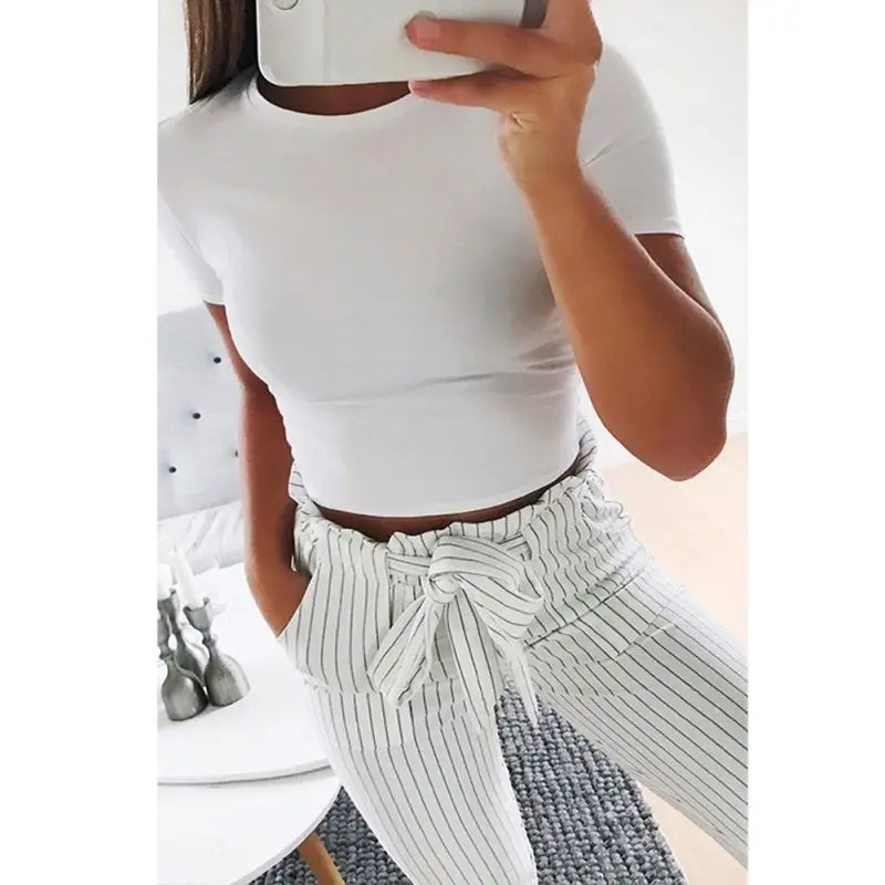

Summer Short Sleeve Slim Bodycon T-shirt Female Elastic Cotton Tees Fashion Sexy Women Crop Tops Solid Color Elastic Tee