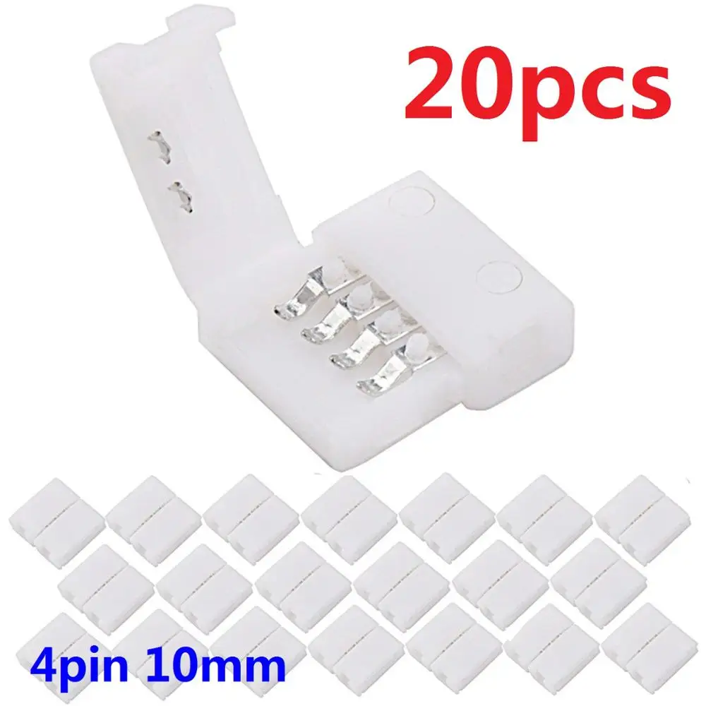 20pcs 10mm 4-pin Solderless Clip-on Coupler Connector 5050 RGB LED Strip Light | Обустройство дома