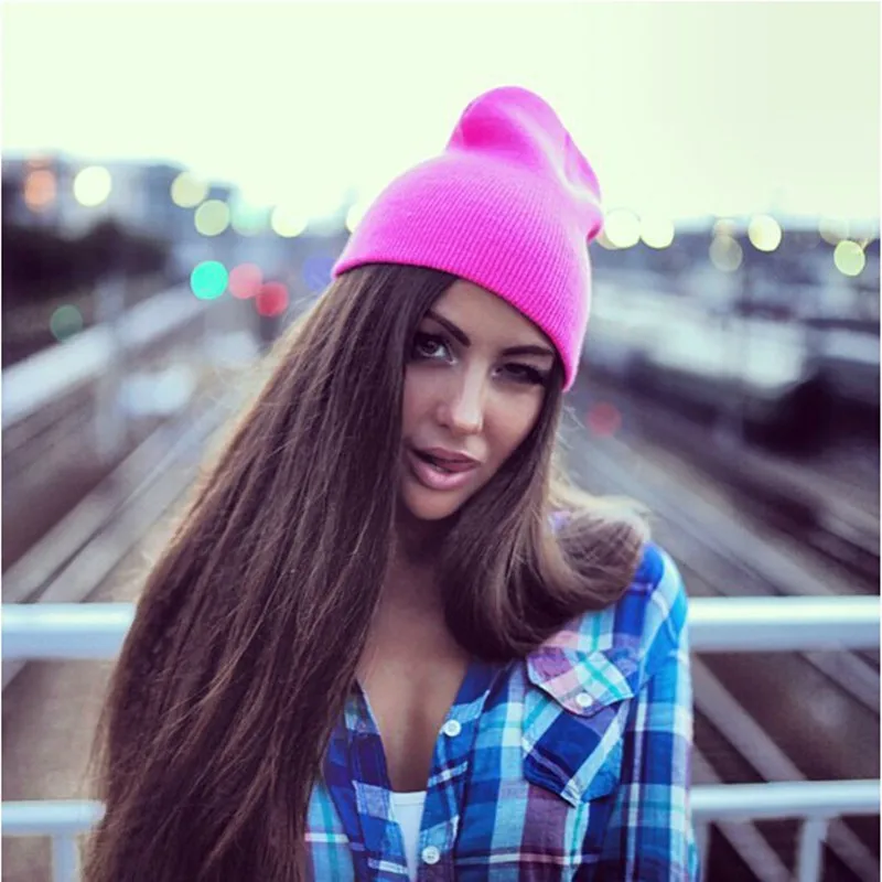 

New Fashion Knitted Neon Hip-hop Hat Beanies Women Beanie Girls Autumn Casual Cap Men Warm Winter Hats Candy Color Skullies