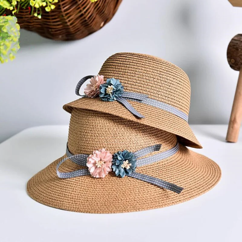 

1 Pcs 2016 New Two Roses Children Sun Hat Spring Summer Sunscreen Women And Girl Straw Hat Parent-child Caps 5 Colors