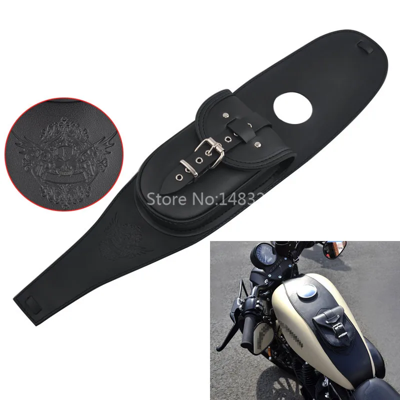 Leather Waterproof Backpack Black Retro Fuel tank Bag Tank Pouch For