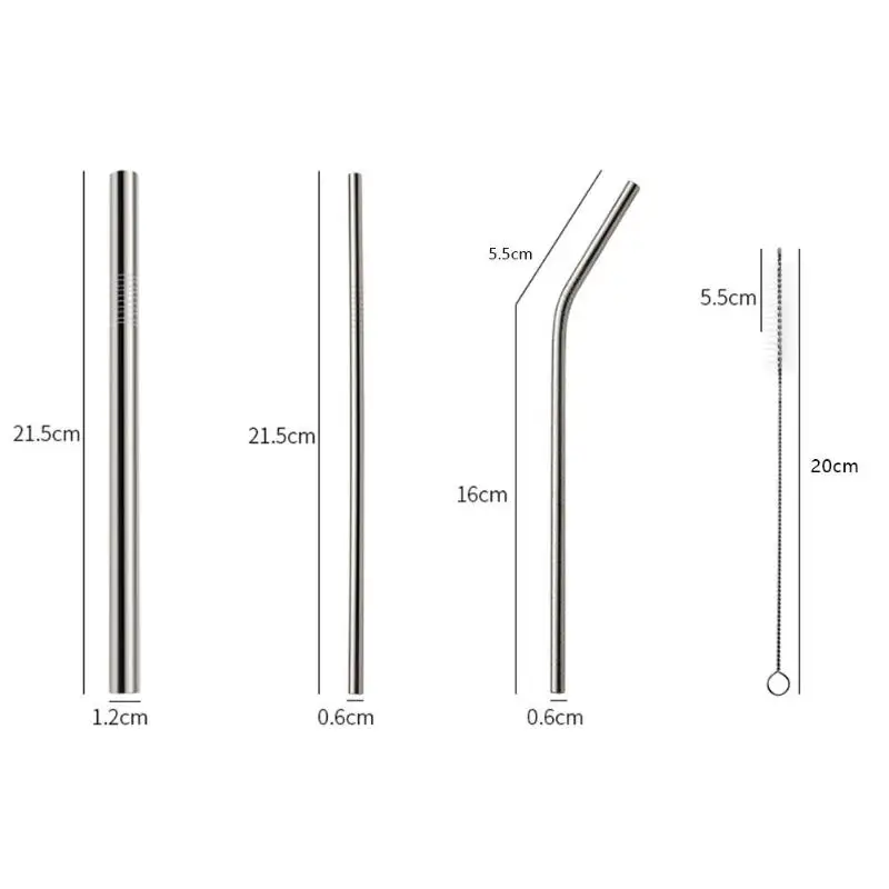 5 шт./компл. многоразовая нержавеющая сталь прямые изогнутые Соломинки+ Набор щеток для мытья