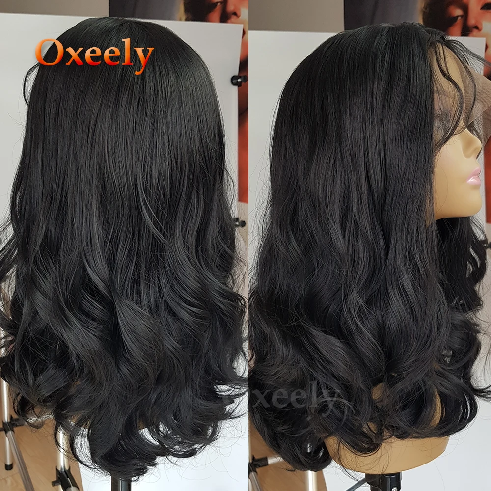 Oxeely-Short-Wavy-Hair-Synthetic-Lace-Front-Wigs-Black-Color-Glueless-Boby-Wave-Synthetic-Lace-Front (2)