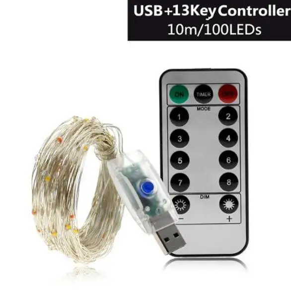 10m 100leds USB 8 режимов Светодиодный светильник-гирлянда водонепроницаемый медный провод Сказочный светильник Micro USB Батарея Свадьба Рождество Праздник Вечеринка Декор лампа - Испускаемый цвет: 10m 100leds USB