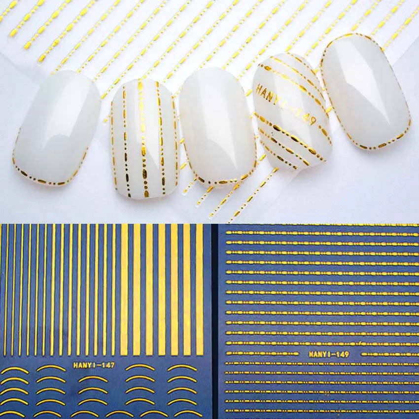 1 Sheet Gold 3D Nail Sticker Curve Stripe Lines Nails Stickers Adhesive ...