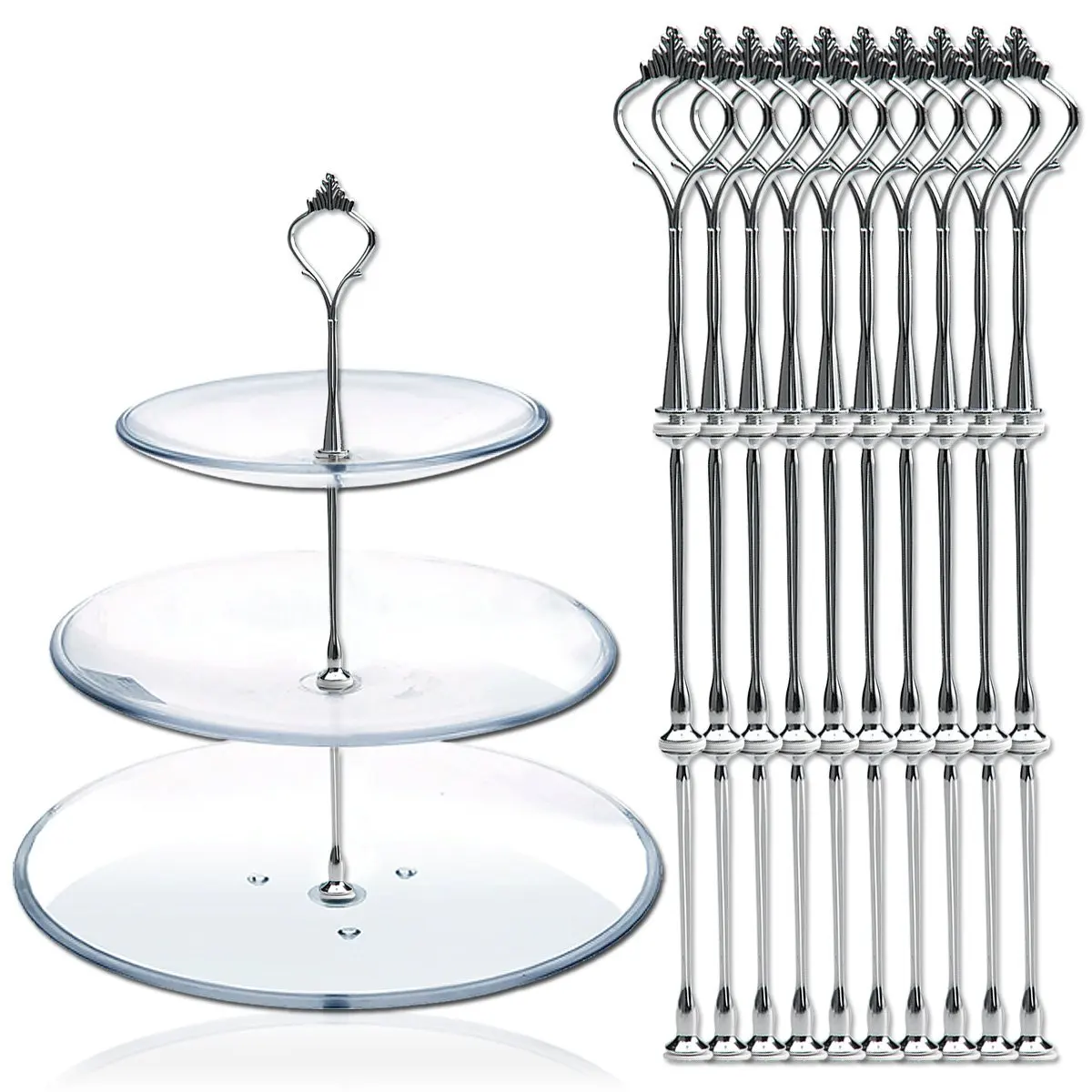 

10 x Sets 2 or 3 Tier Cake Plate Stand Fittings Silver Stands New