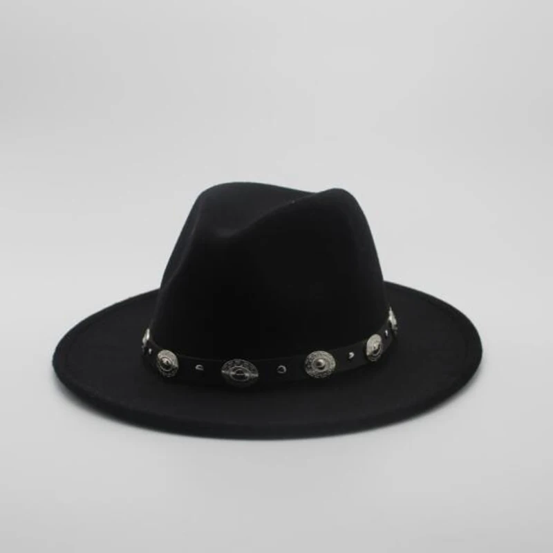 Fashion Wool Men's Women's Winter Autumn Fedora Hat With DIY Punk Belt Wide Brim Church Sombreros Jazz Cap Top Sun Hat