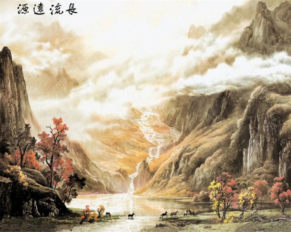 Beibehang Kustom Wallpaper Lukisan Cina Landscape Latar Belakang