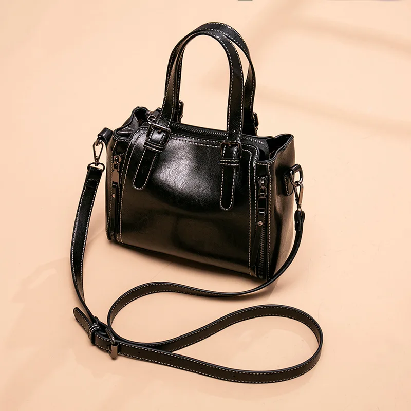 

New Vintage Women Genuine Cowhide Leather Women Shoulder Bags Vintage Casual Solid Small Handbags Oil Wax Leather Messenger C808