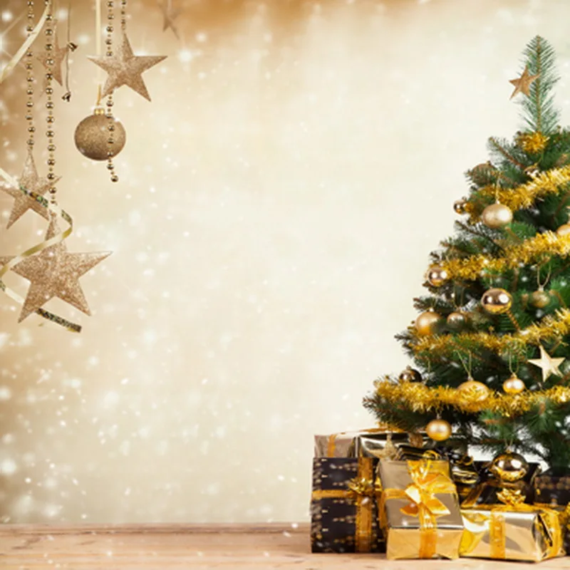 Allenjoy 5*7 футов Золотая елка Рождественские фоны фотография Снежная стена с