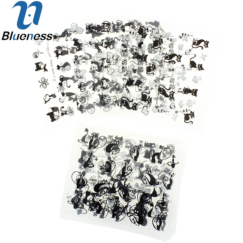 

Nail Art Sticker 12Lot Black Persian Cat Design Manicure Decals Beauty Transfer Stickers For Nails 3D Art Tips Free Shipping