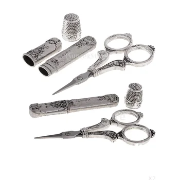 

2 Sets European Vintage Sewing Kit Tailors Scissors Thimble Needle Case Holder DIY Embroidery Cross Stitch Crewel Craft Tools