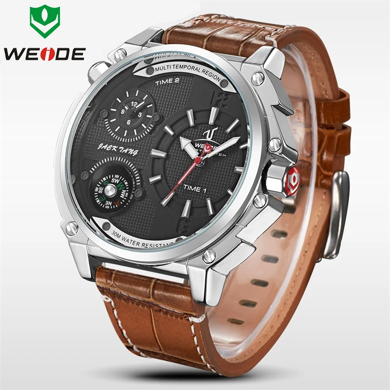 

WEIDE Luxury Brand Fashion Casual Watch Men Quartz Leather Time Zone Clock Man Sports Watches Waterproof Men's Dress Wristwatch