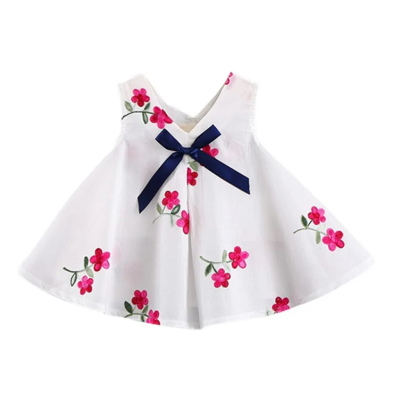 

2018 Kids Baby Girls Dresses Embroidered Bow Cute Pattern Cotton Clothes 0-4 Years Baby