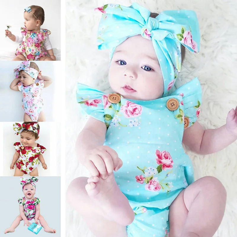 

Baby Girls Jumpsuits Summer Floral Sleeveless Crawling Suit Toddler Outfits NSV775