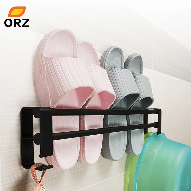 

ORZ Wall Mounted Shoe Organizer Home Slipper Rack Shoe Storage Shelf with Hanging Hooks Bathroom Organizer Shelf Slippers Rack