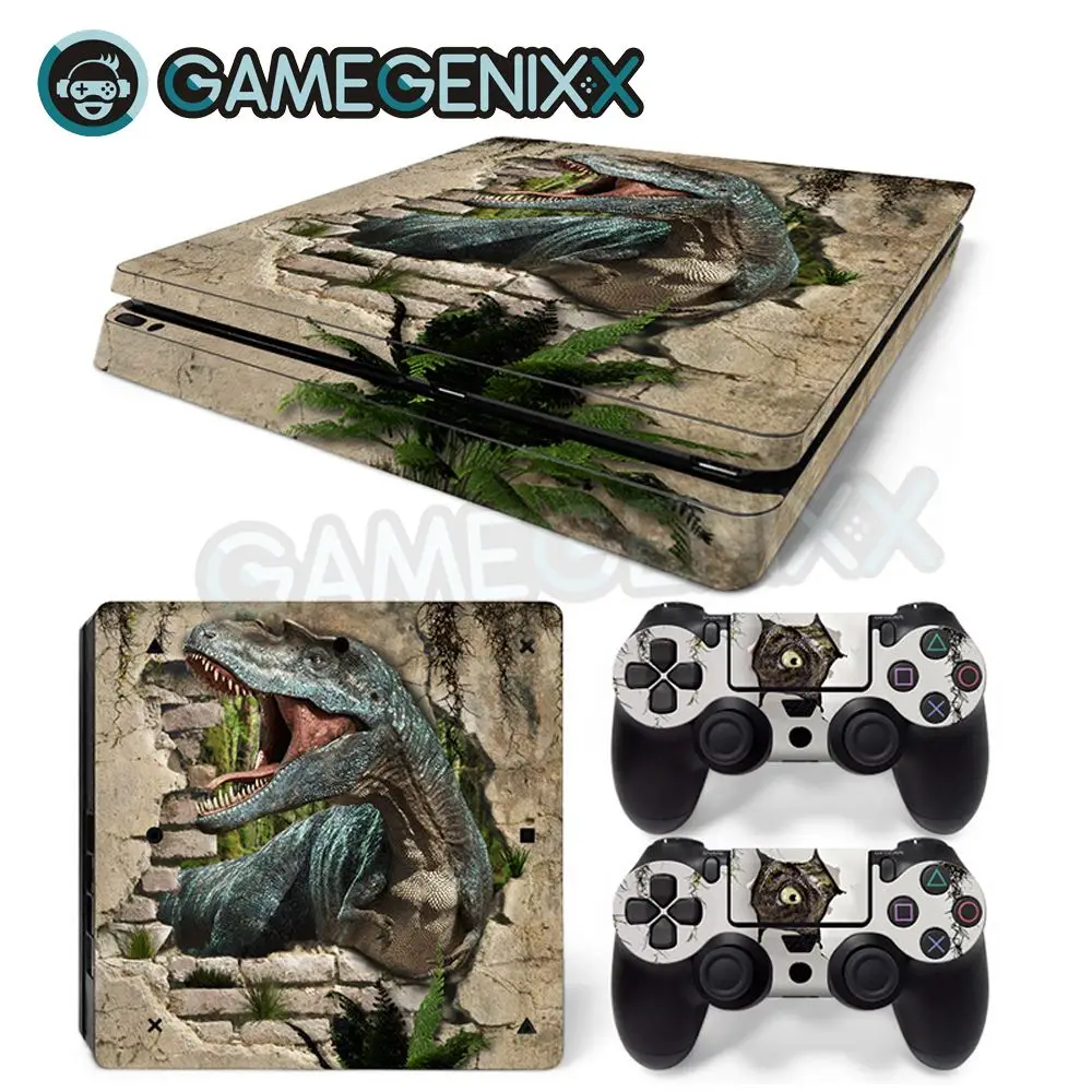 Наклейка на кожу GAMEGENIXX Виниловая наклейка для PS4 Slim Console и 2 контроллера-динозавр
