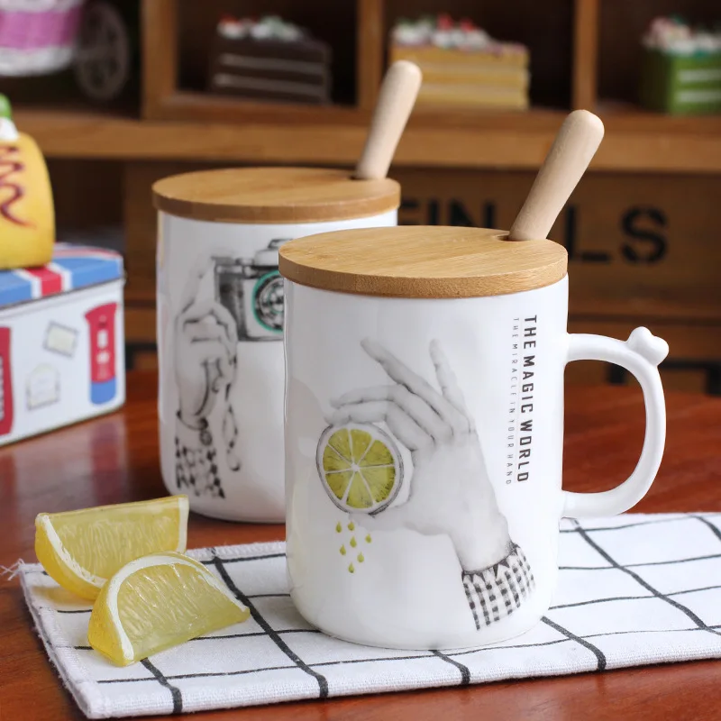 Новый волшебный мир эскиз керамическая чашка офис zakka креативная с крышкой Ложка