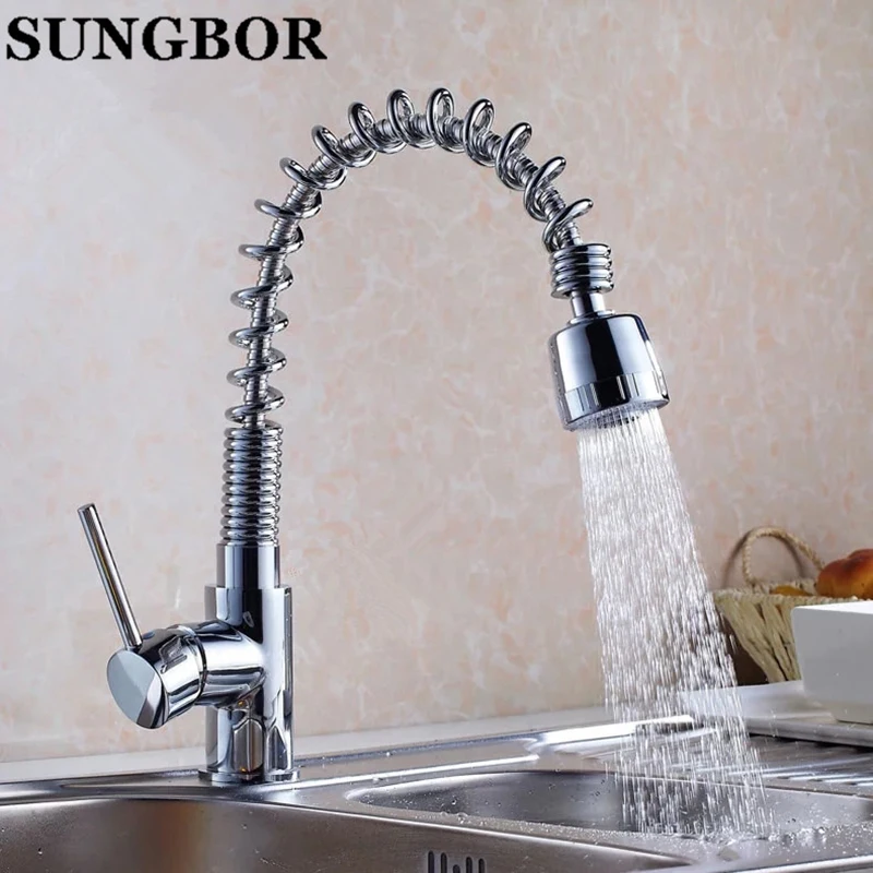Wholesale Pull Out Faucet Chrome kitchen Pull Out And Swivel Sink Mixer Tap Free Shipping Mixer