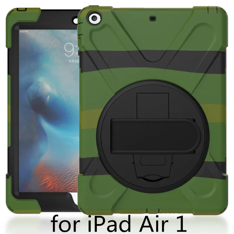 Чехол для Apple iPad Air 1 2013 release A1474 A1475 A1476 shell, ZAIWJ Safe Kids Armor на Мягкий противоударный силиконовый+ жесткий чехол - Цвет: mi cai green hai dao