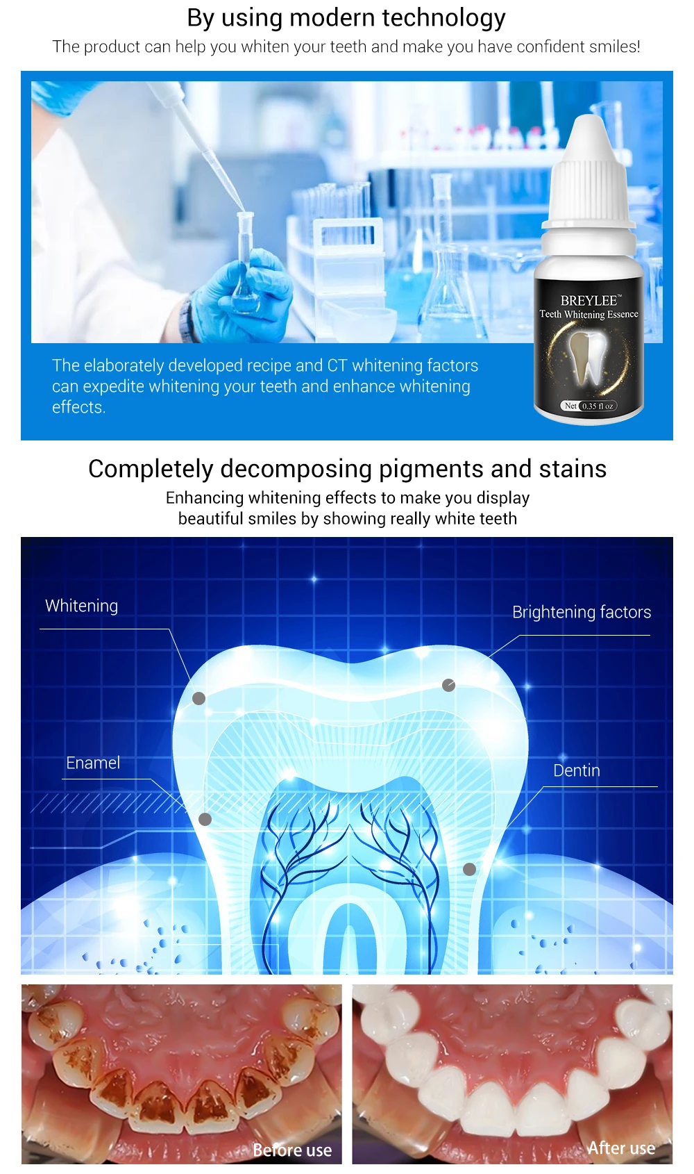 BREYLEE уход за зубами отбеливающая эссенция гигиена полости рта Чистящая сыворотка Удаляет налет пятна Отбеливание зубов стоматологические инструменты