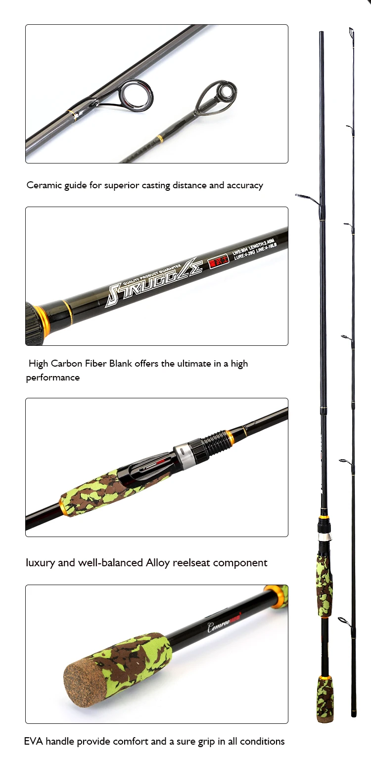 CEMREO Portable vara de pesca carbon 4 sections Spinning Fishing Rod