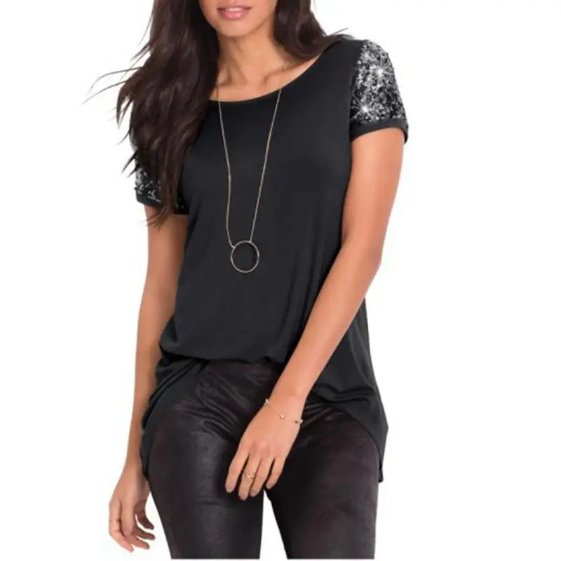 2018 Summer Women T-Shirts Casual O-Neck Short Sleeve Sequins T-Shirt Women Solid Loose Fashion Tops Tees WS9565M 2018 Summer Women T-Shirts Casual O-Neck Short Sleeve Sequins T-Shirt Women Solid Loose Fashion Tops Tees WS9565M
