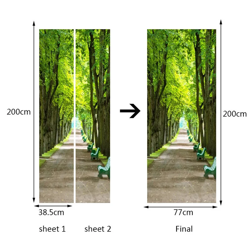 Creative 3D Door Sticker Green Trees Waterproof Living Room Bedroom Door Renovation Mural Self-Adhesive Home Decor Wall Decals images - 6