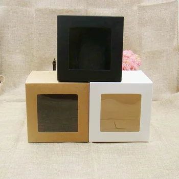 

New 130pc10*10*10m 3color white/black/kraft stock paper box with clear pvc window display /gifts&crafts paper window packing box