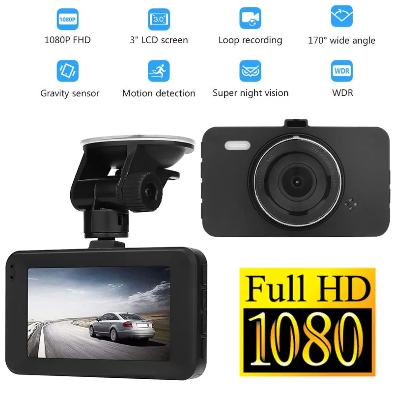 

Vehemo 3inch Car DVR Car Recorder G-Gensor Motion Detection for Loop Recording Car Camcorder Universal Night Vision Auto On/Off