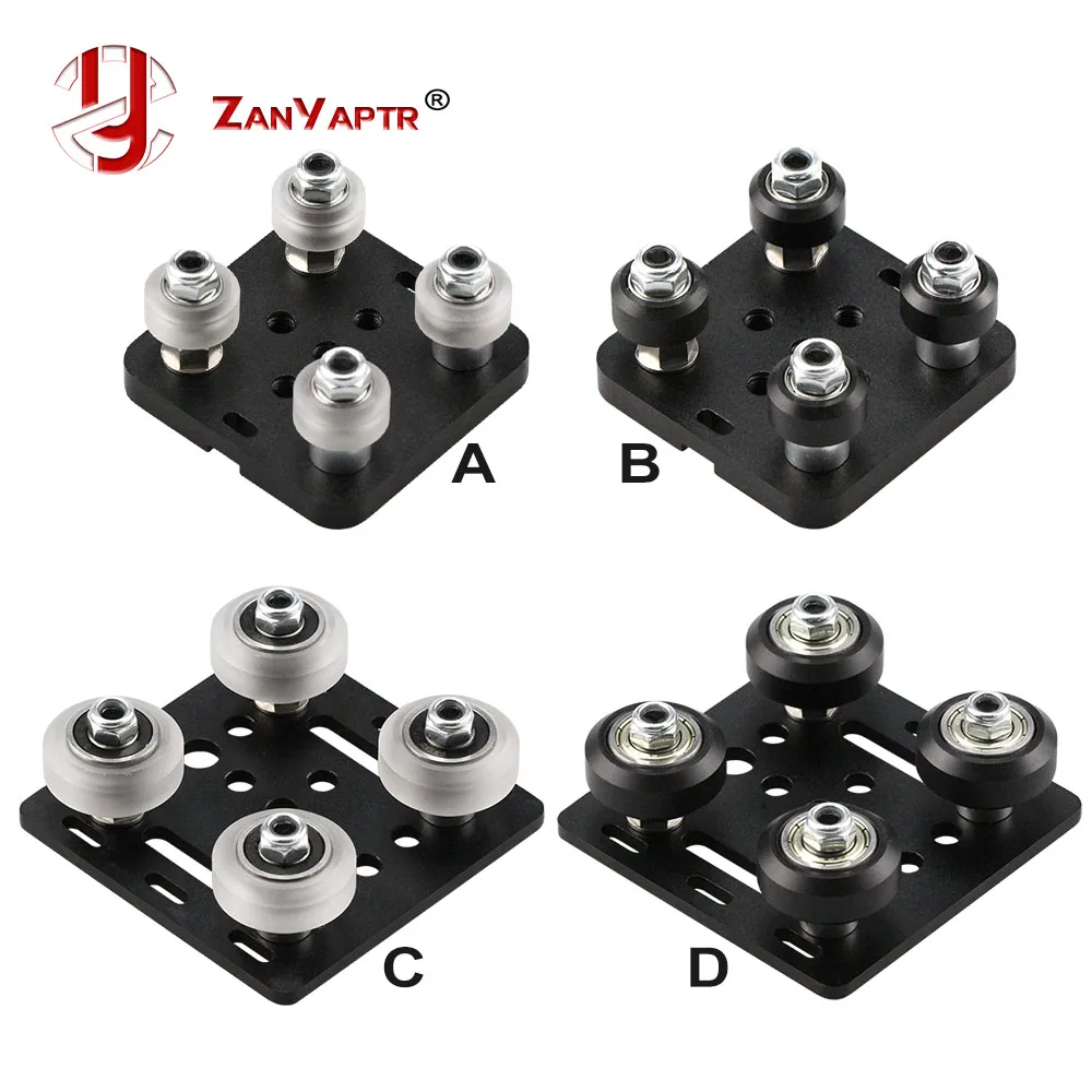 Befenybay Small V-Wheel with Plate for 2020 Aluminum Profile for CNC and 3D Printer Parts Kossel Black Wheel