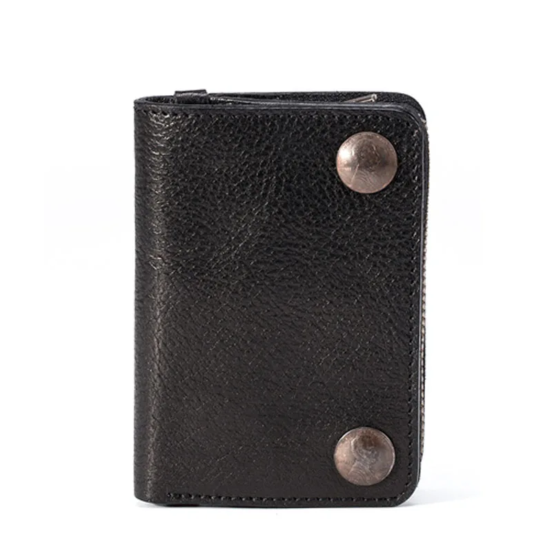AETOO кожаный мужской короткий бумажник с верхним слоем растительного дубления, ретро кожаный небольшой держатель для билетов на молнии, кошелек для монет - Цвет: 2