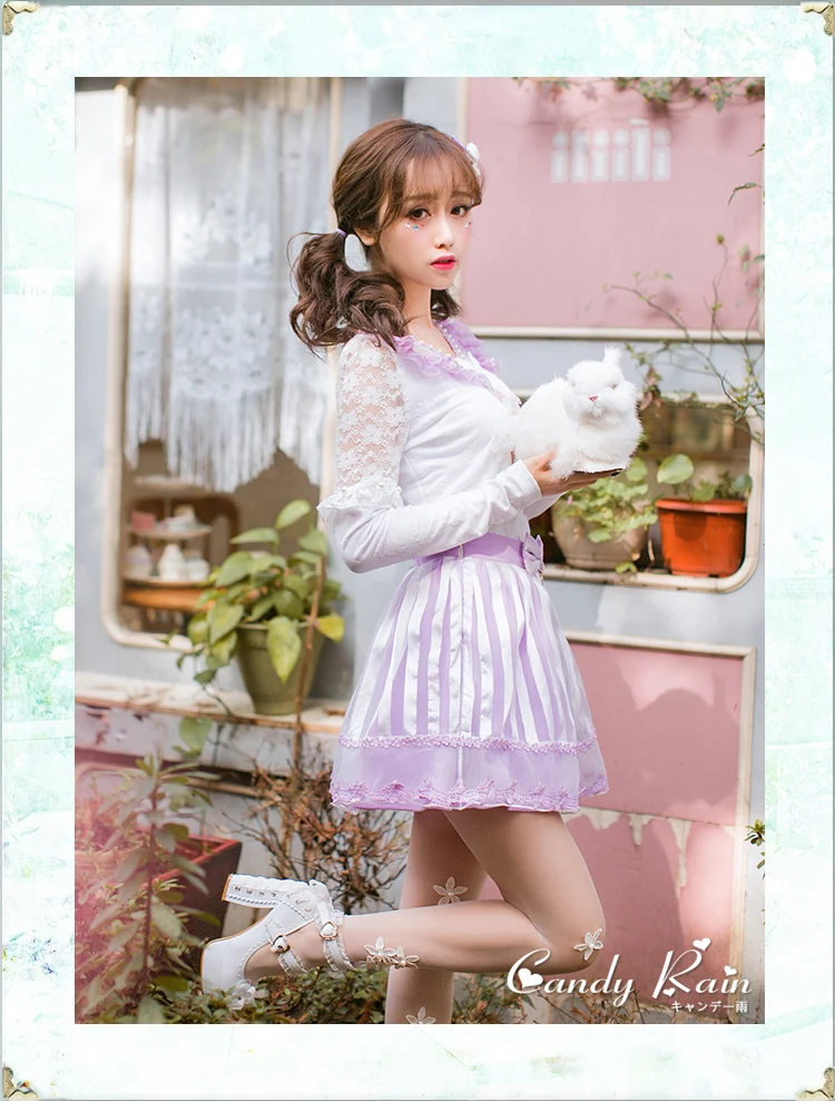 Принцесса сладкий Лолита Блузка конфеты дождь японский сладкий рубашка с длинными рукавами шифоновая рубашка Женская подложка полые куртки C22AB7014