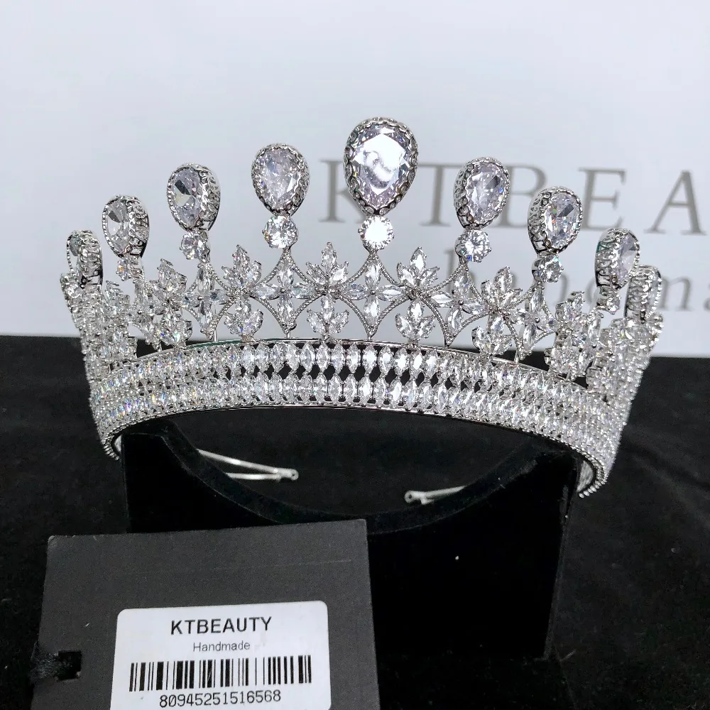 Большая тиара с цирконием из горного хрусталя на заказ серебряная модная