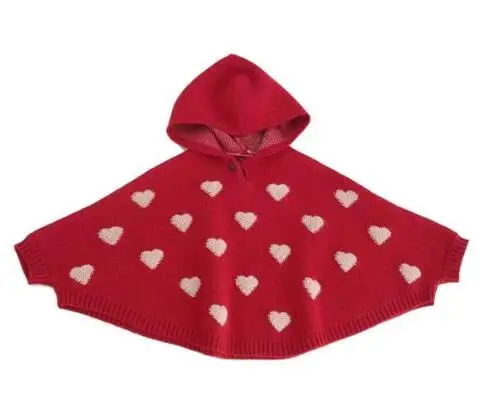 Свитер-накидка для девочек детский вязаный свитер детский свитер летучая мышь одежда для девочек вязаная одежда для малышей вязаный с капюшоном - Цвет: Красный