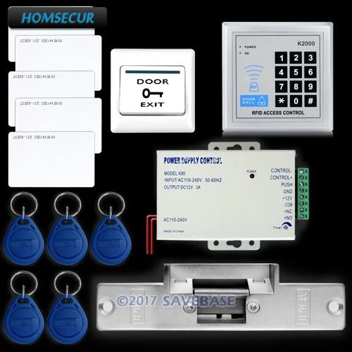 Комплект системы контроля доступа HOMSECUR FRID + Блокировка двери Strike Rfid мощность