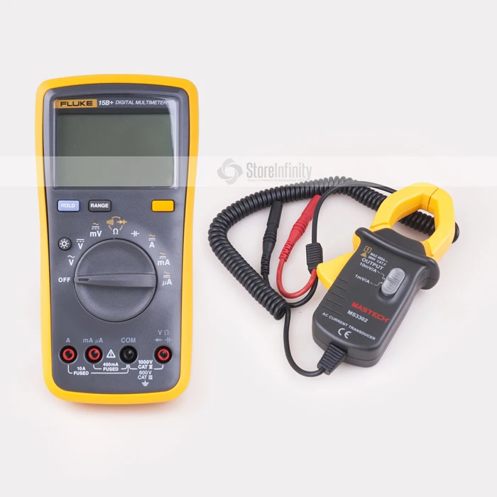 Fluke 15B+ плюс Авто Диапазон Цифровой Измерительный мультиметр+ MS3302 преобразователь переменного тока 0.1A-400A клещи