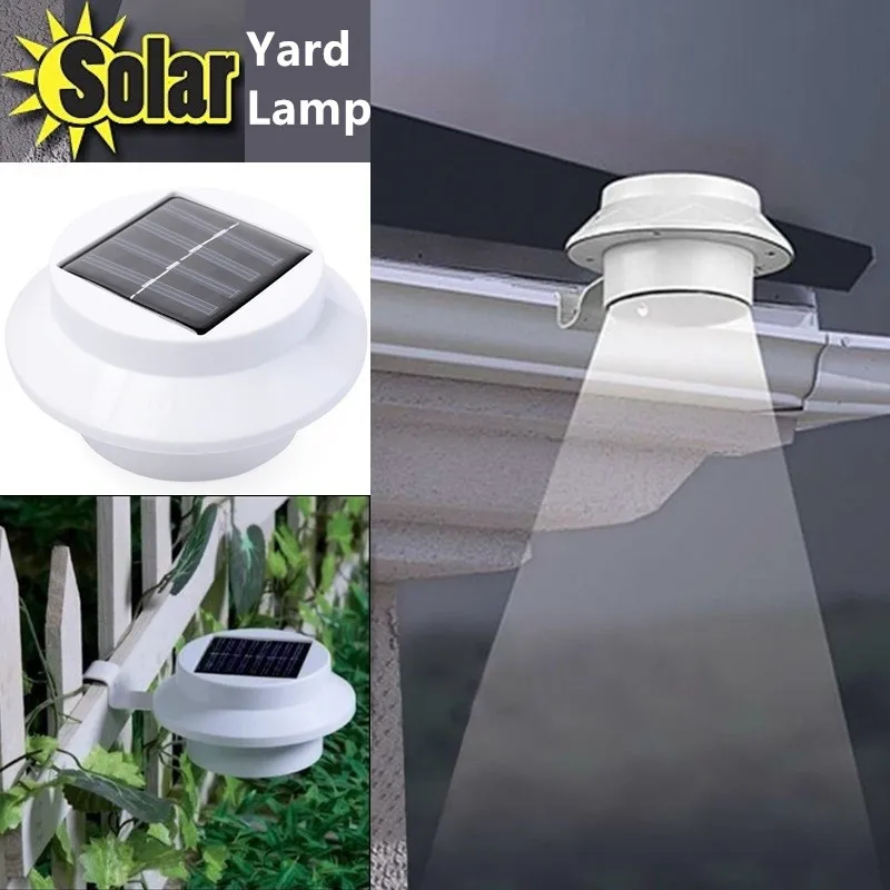 Solar Panel Yard Lamp 3LED Outdoor Garden Lights For Fence Gutter Wall