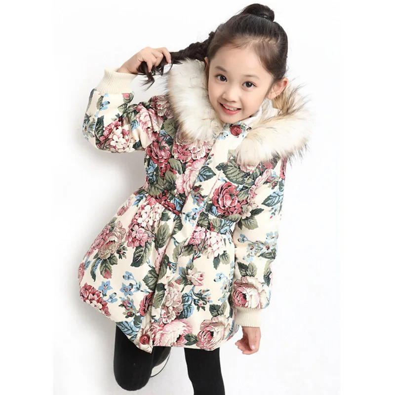 

2018 winter style jacket for girls design cotton girls winter jacket flower pattern girls winter outwear