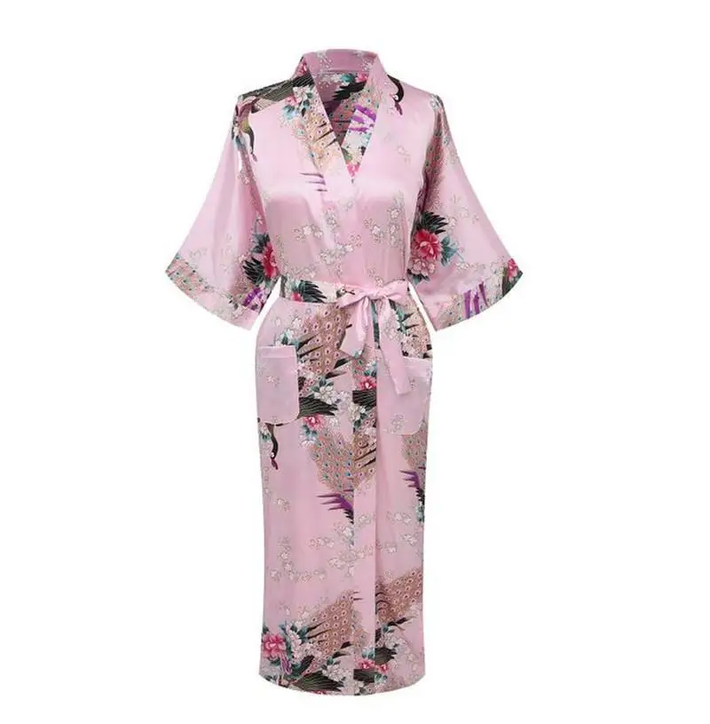 Размера плюс XXXL Для женщин Длинные сексуальный халат кимоно для невесты или подружки невесты ночь выросли халаты для летнего отдыха; одежда для сна ночная рубашка RB004 - Цвет: Middle Pink