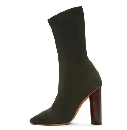 Размер 44, бежевые высокие вязаные Ботинки женские ботильоны на высоком массивном каблуке короткие ботинки с острым носком на квадратном каблуке обувь на высоком каблуке 11 см - Цвет: black as picture