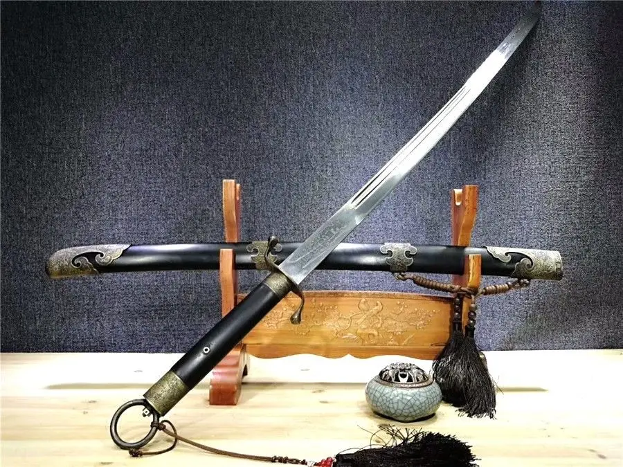 Боевой QiJia Broadsword Miao Dao меч острый меч катана паз Дамасская сталь лезвие Полный Тан