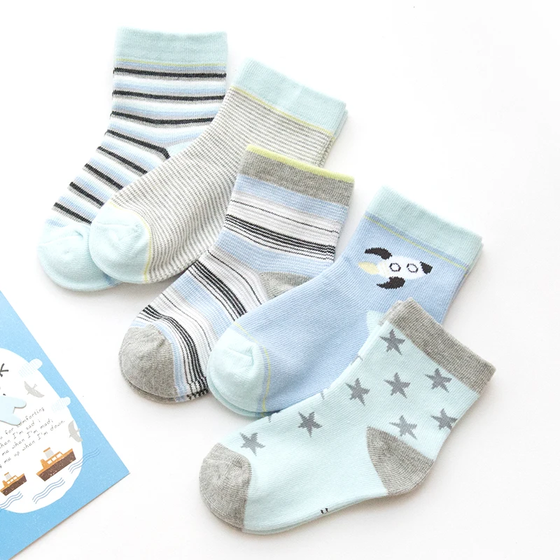 5pairslot Fashion Autumn Winter New Kids Cotton socks Boy Girl Baby Infant fashion stripe Cartoon sports socks (11)