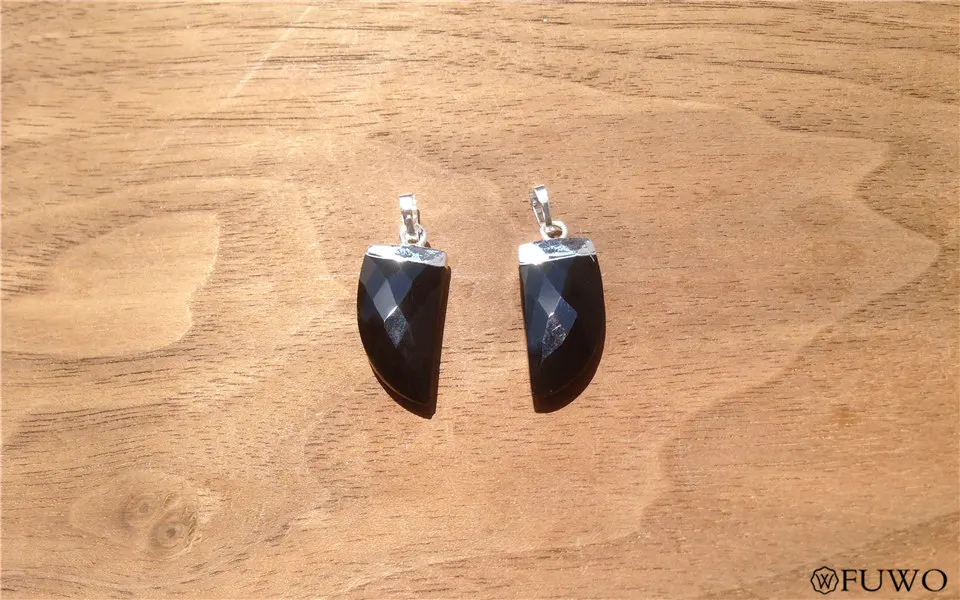 Horn Shape Natural Black Agate Pendant 10