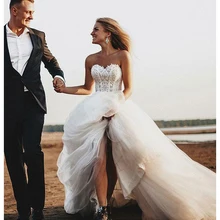 SoDigne, Пляжное кружевное платье без бретелек, официальное свадебное платье, без рукавов, свадебное платье с кружевами на спине, белое/Lvory, свадебные платья