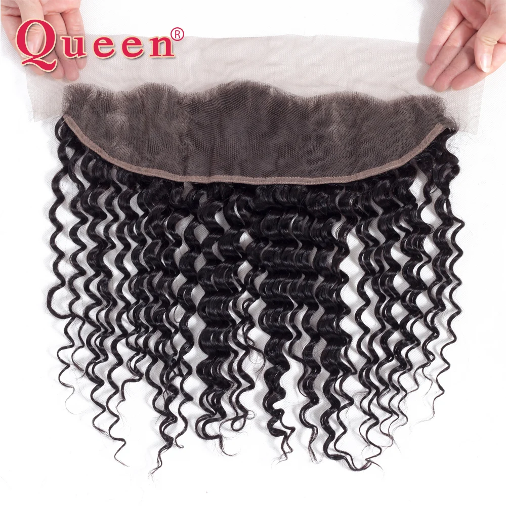 Queen Products Brazilian Deep Wave 13*4 Lace Frontal Closure 100% Remy Human Hair Frontal Bleached Knots Can Buy With Bundles