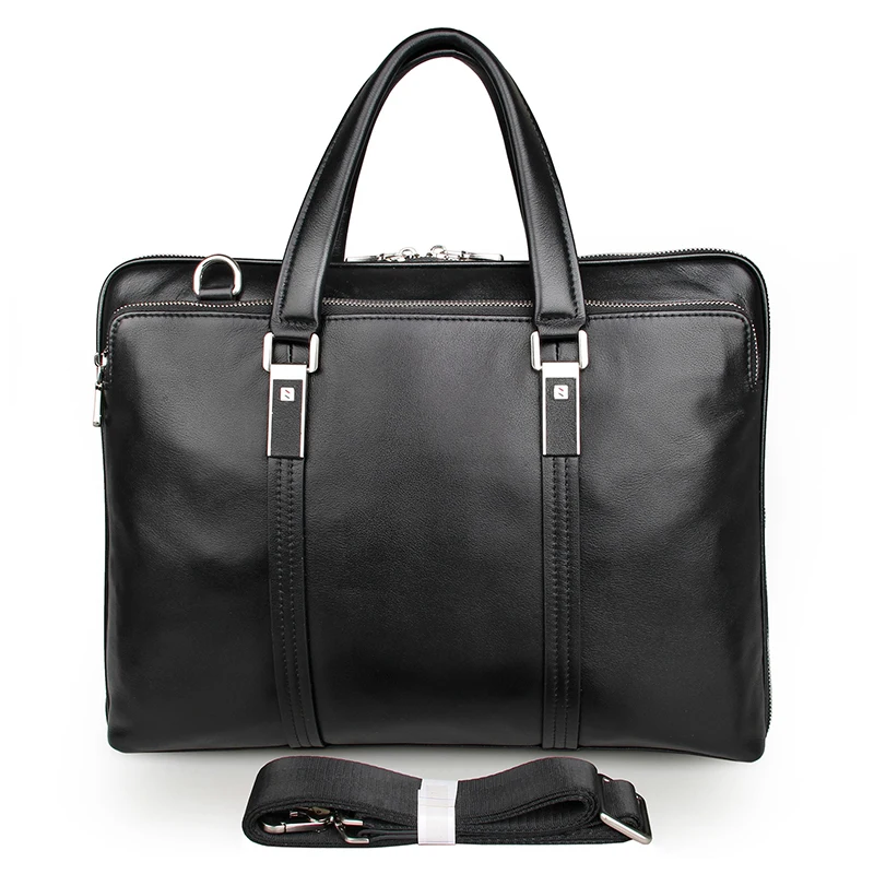 

Genuine Leather Handbag Men Briefcases Black Soft Leather Business Bag Fashion Men laptop bag 14 inch Shoulder Bag