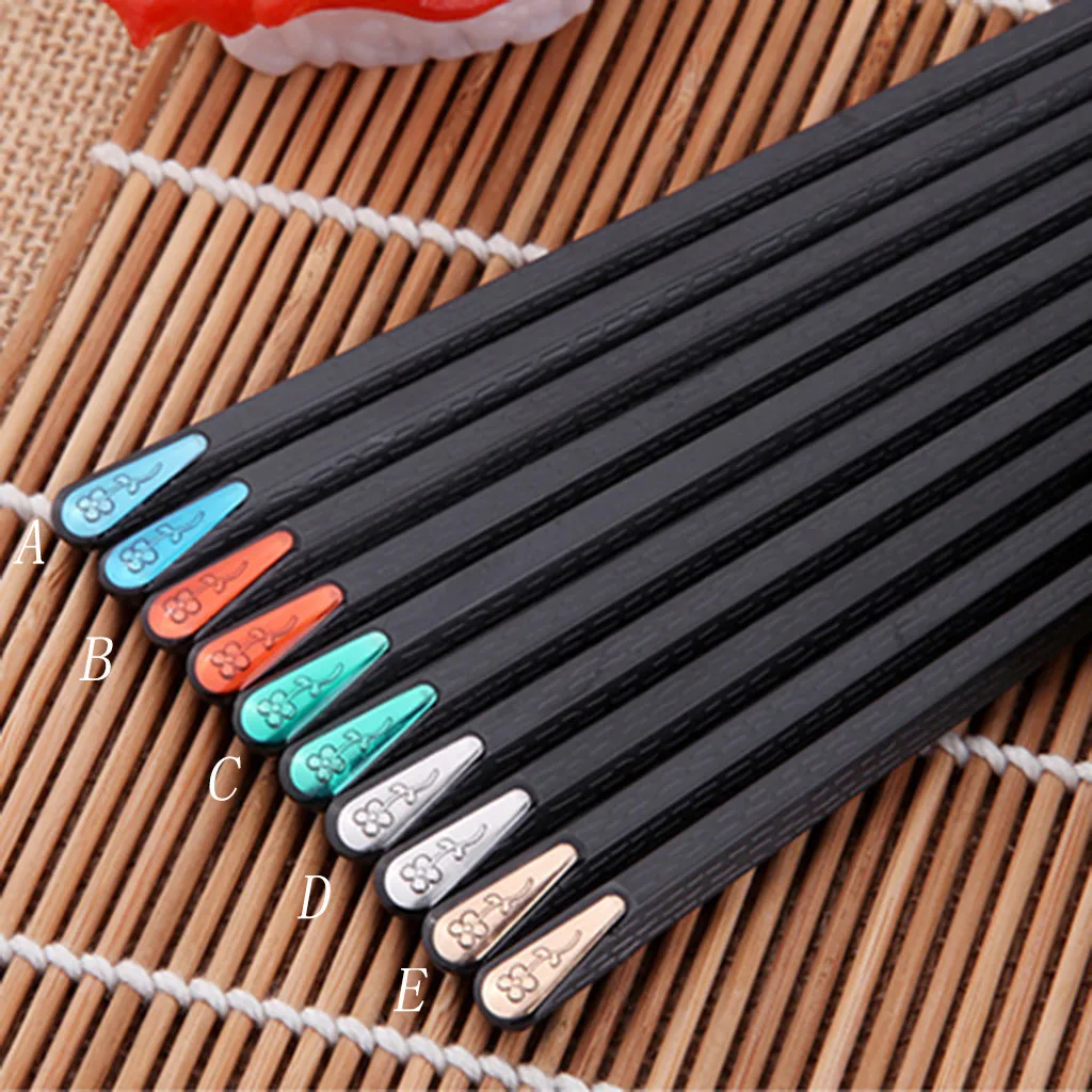 1 Pair Black Japanese Chopsticks Alloy Non-Slip Sushi Chop Sticks Chinese Gifts