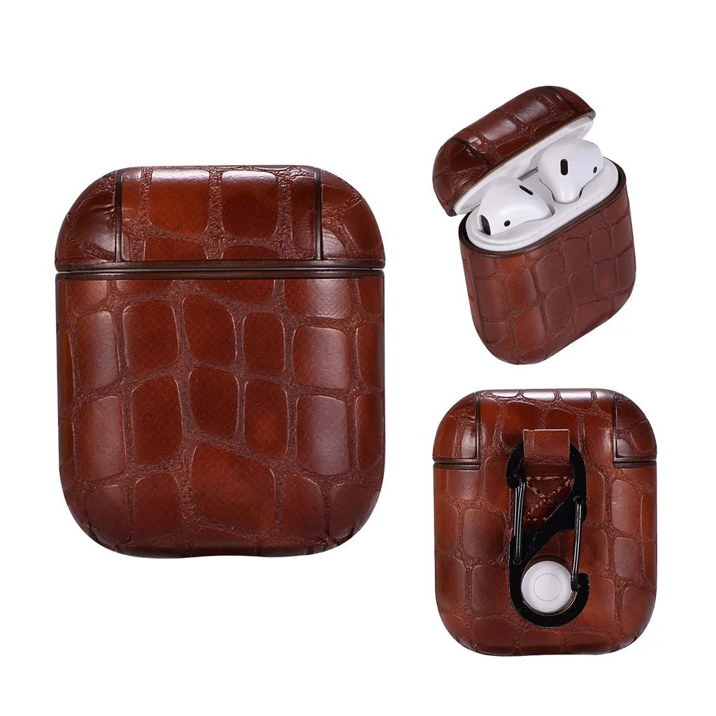 For Apple AirPods Leather Earphones Charger Case Protective With Carabiner For AirPods Bluetooth Earpods Protective Skin #